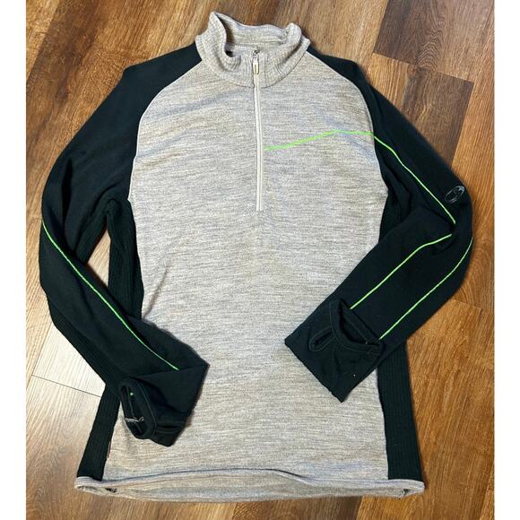 ICE BREAKER 100% New Zealand Merino Wool Grey & Black 3/4 Zip Sweater L - Picture 2 of 9